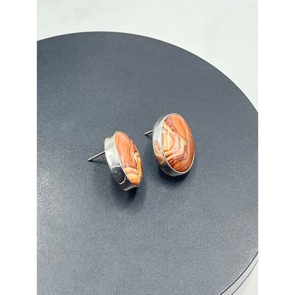 Silver Creations Gundi Vintage Sterling Silver Banded Agate Oval Pierced Earring - Picture 10 of 12